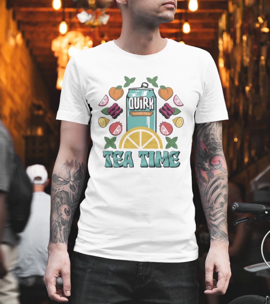 Quirk Tea Time White Teal Ringer Citrus Fruits Can T-Shirt
