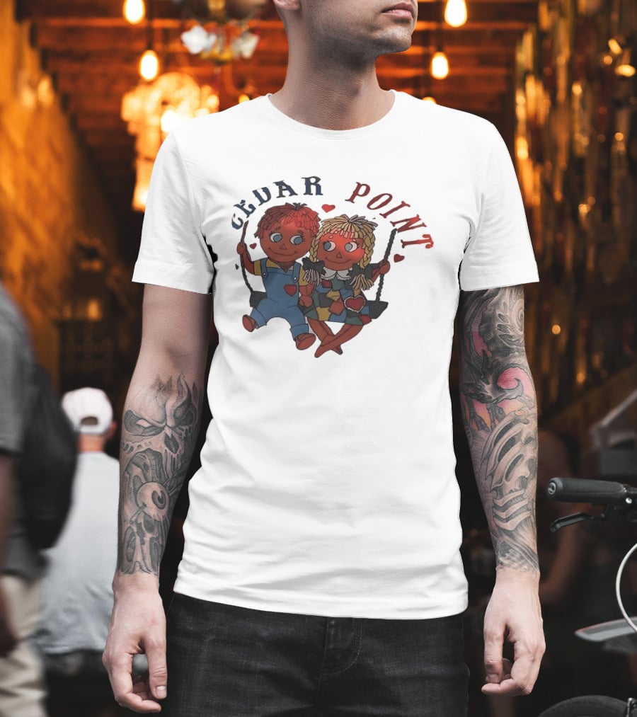 Cedar Point Raggedy Ann And Andy Dolls Swinging With Hearts T-Shirt