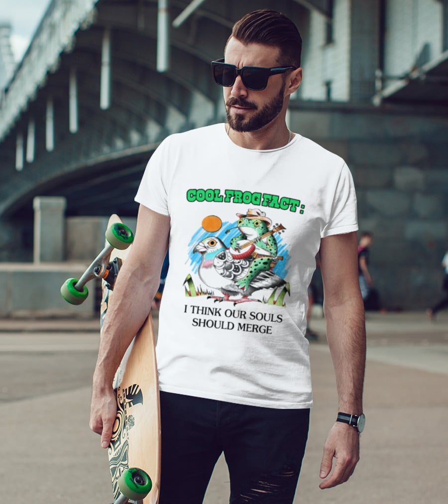 Cool Frog Fact I Think Our Souls Should Merge Frog Playing Banjo On Bird T-Shirt