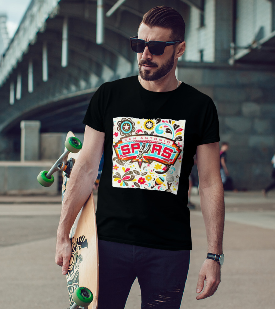 San Antonio Spurs NBA Floral Maracas Basketball Trophy Motif T-Shirt