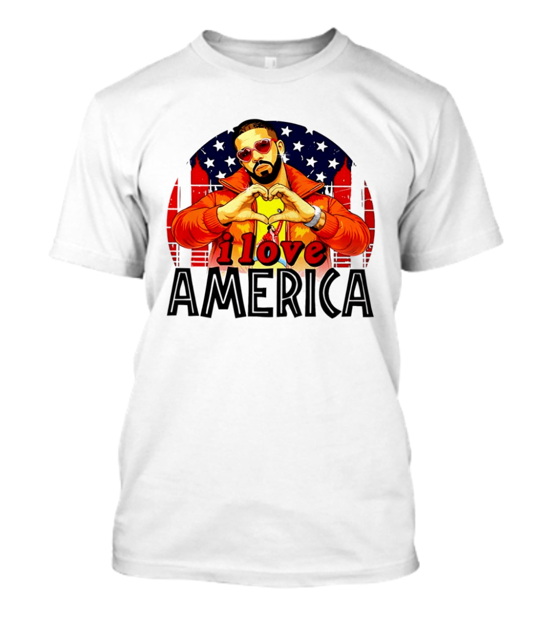 Drake I Love America Flag Heart Gesture Red Jacket Sunglasses T-Shirt