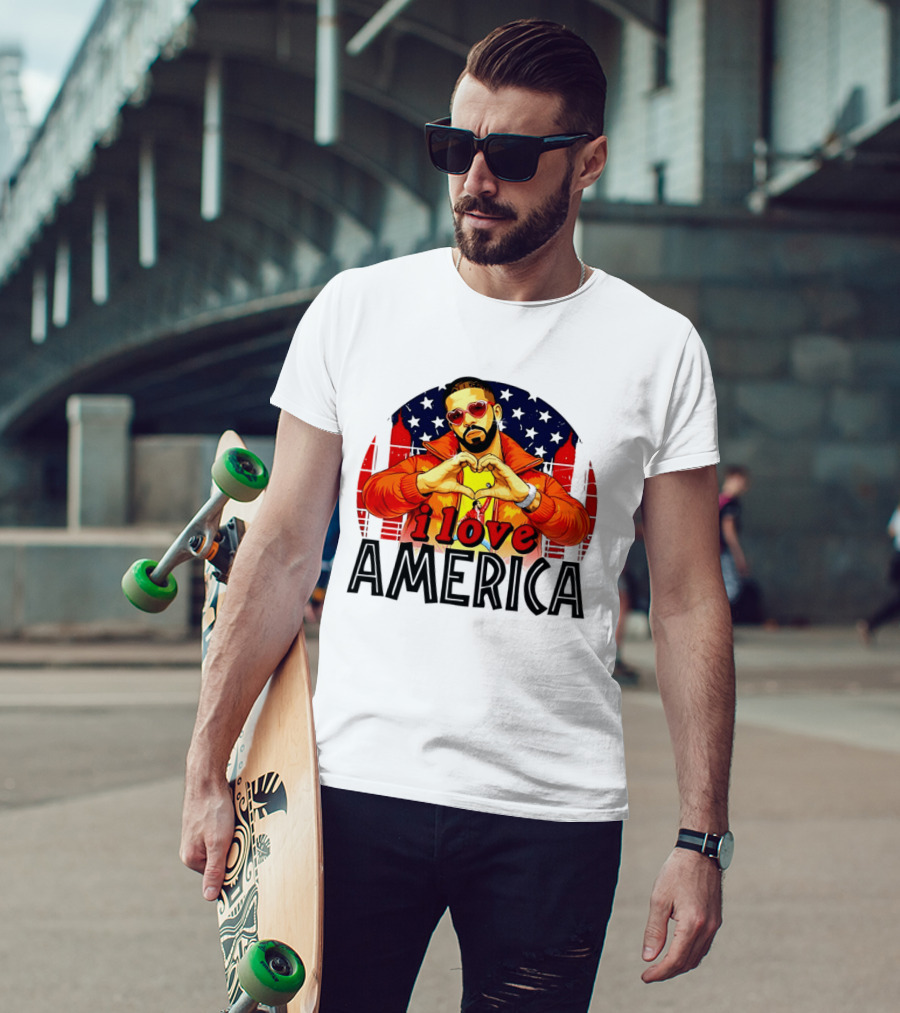 Drake I Love America Flag Heart Gesture Red Jacket Sunglasses T-Shirt