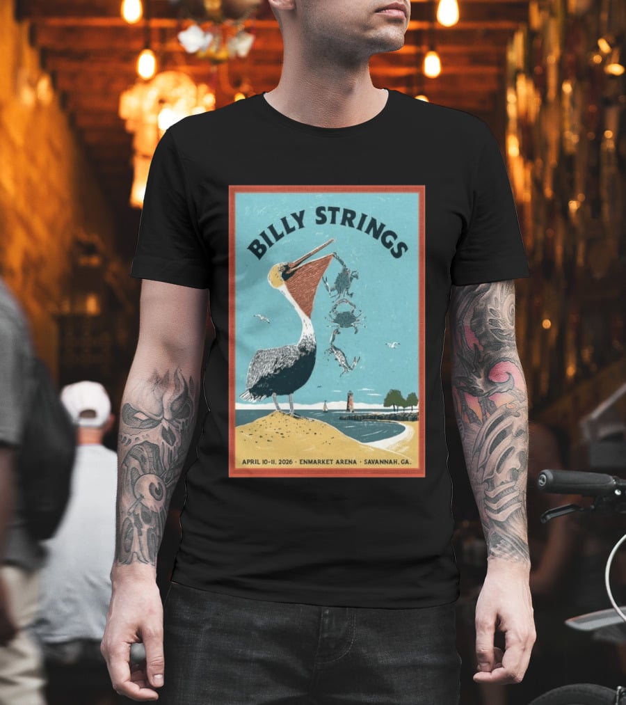 Billy Strings Enmarket Arena Savannah GA April 10 11 2026 Pelican With Lighthouse Ocean Scene T-Shirt