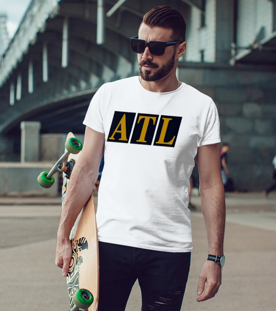 ATL Bold Minimalist Style Gold Text On Black T-Shirt