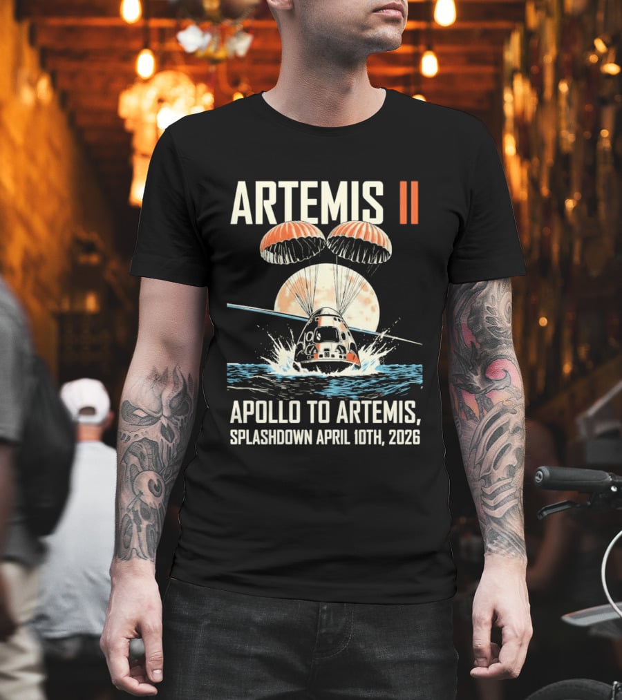 Artemis II Apollo To Artemis Splashdown April 10th 2026 Parachute Moon Ocean Scene T-Shirt