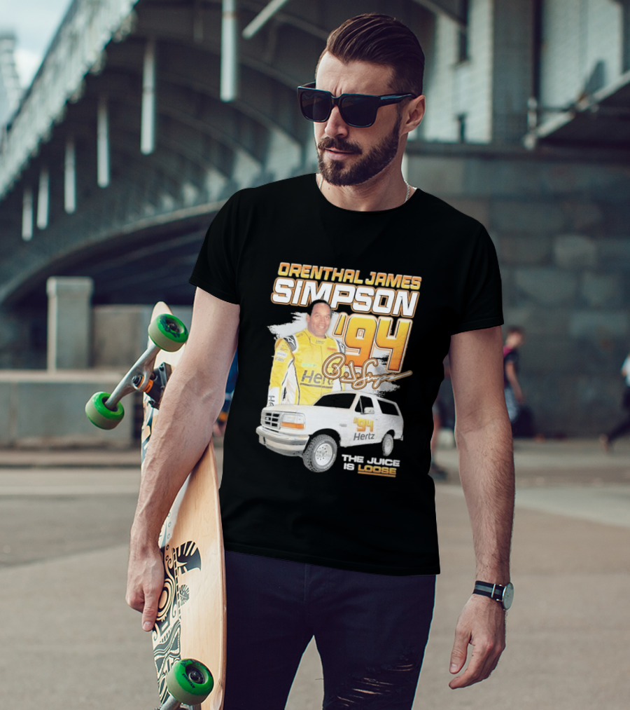 Orenthal James Simpson '94 The Juice Is Loose Hertz Racing T-Shirt