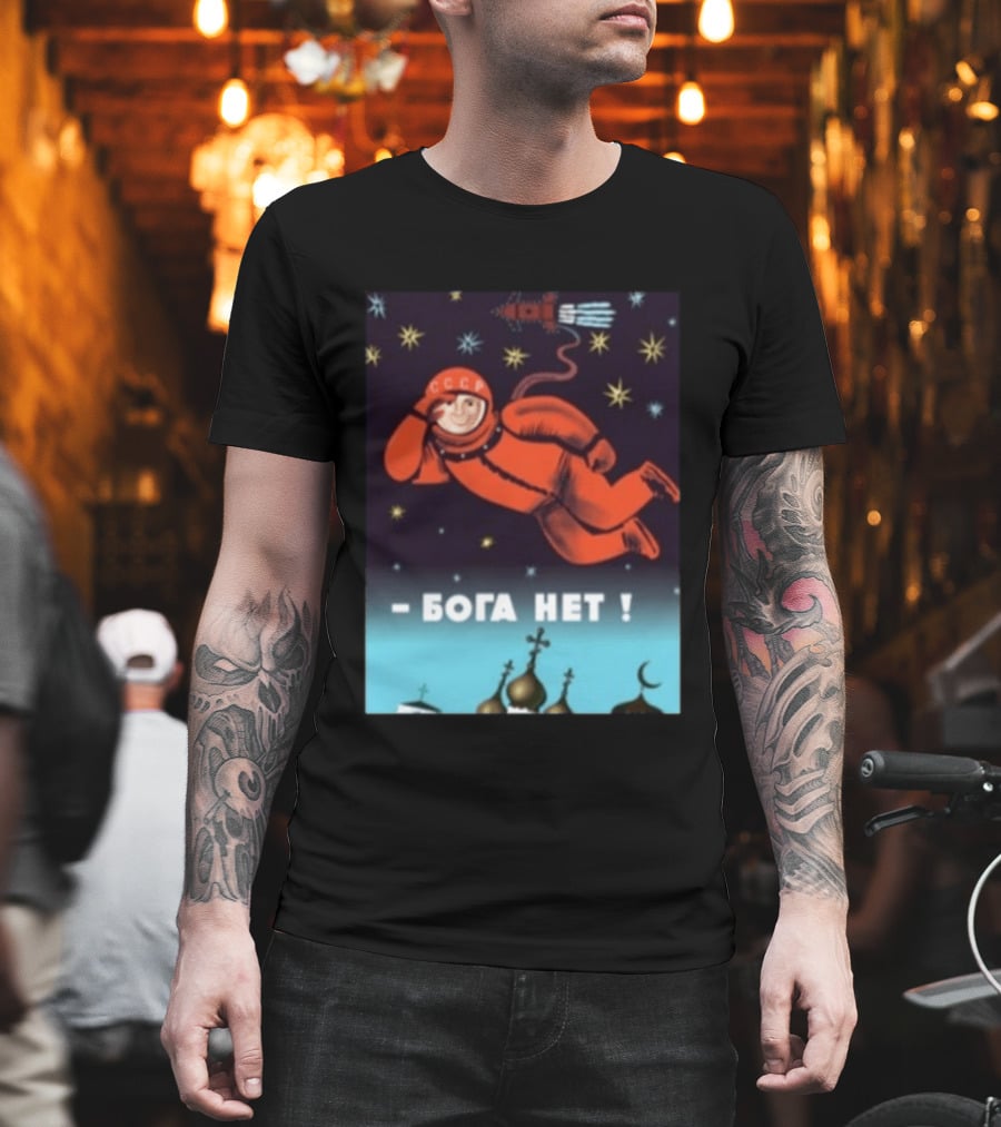 Soviet CCCP Cosmonaut Boga Net Space Exploration Communist Atheism T-Shirt