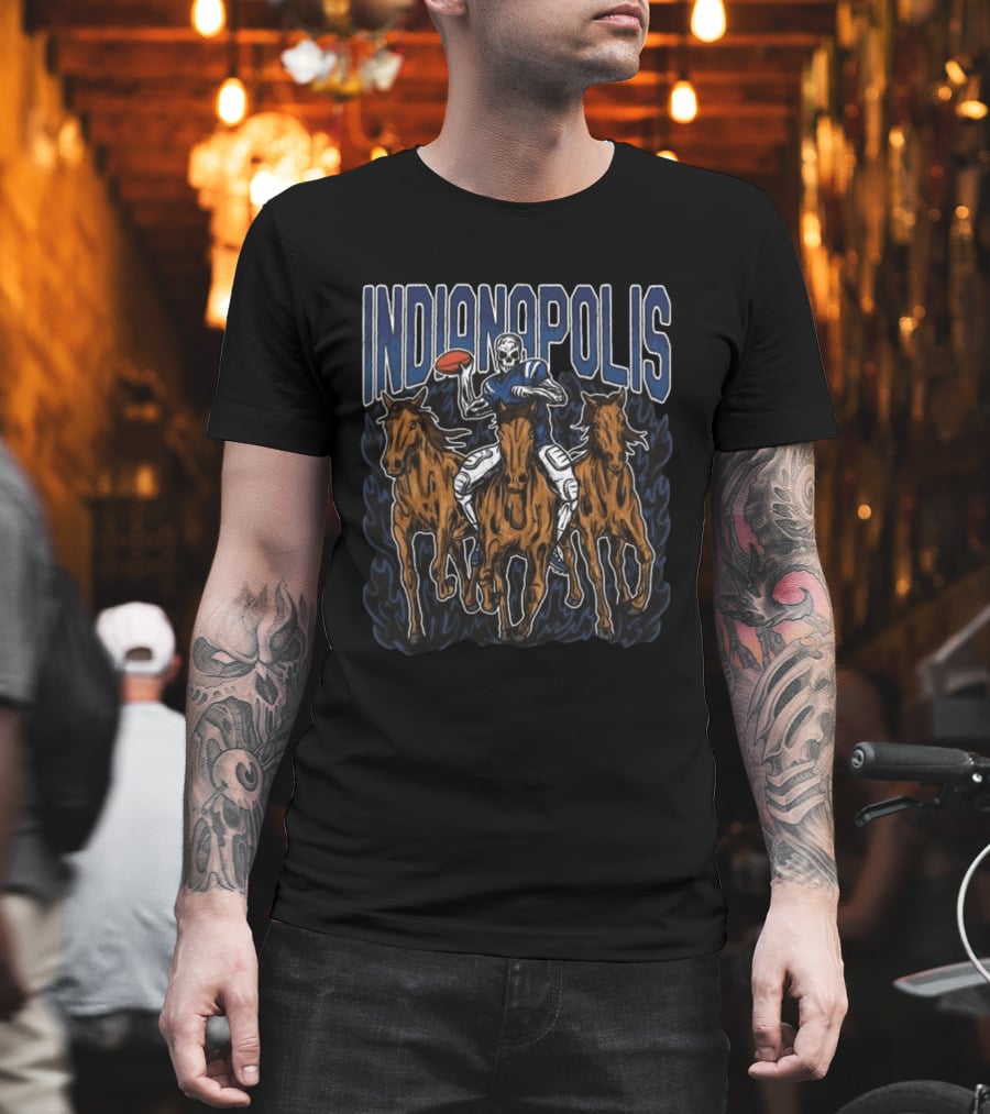 Indianapolis Colts Football Skeleton Riding Horses T-Shirt