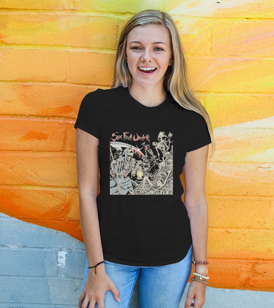 Six Feet Under Scythe And Skeletons Next To Die T-Shirt