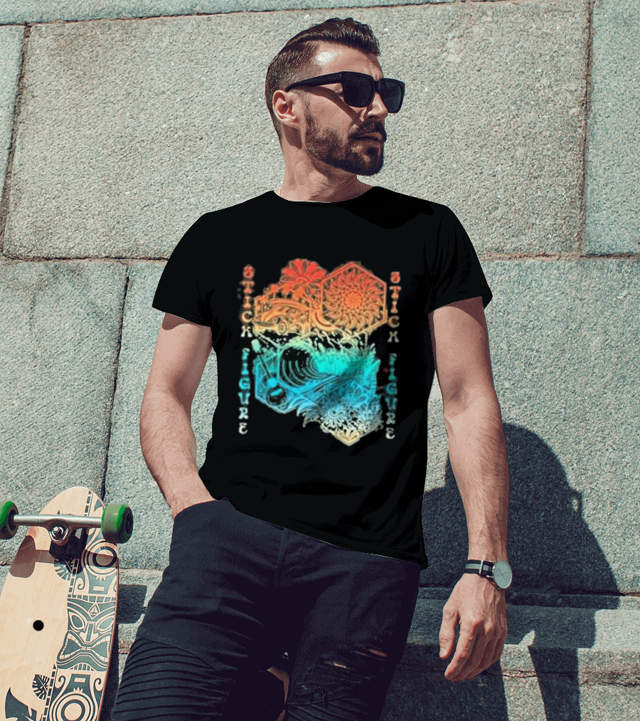 Stick Figure Coastal Cruiser Sun And Waves T-Shirt