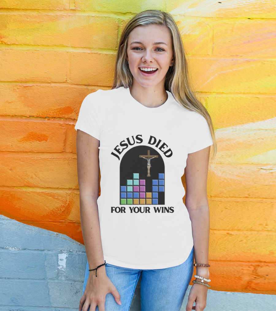 Jesus Died For Your Wins Tetris Crucifixion Icon Blocks T-Shirt