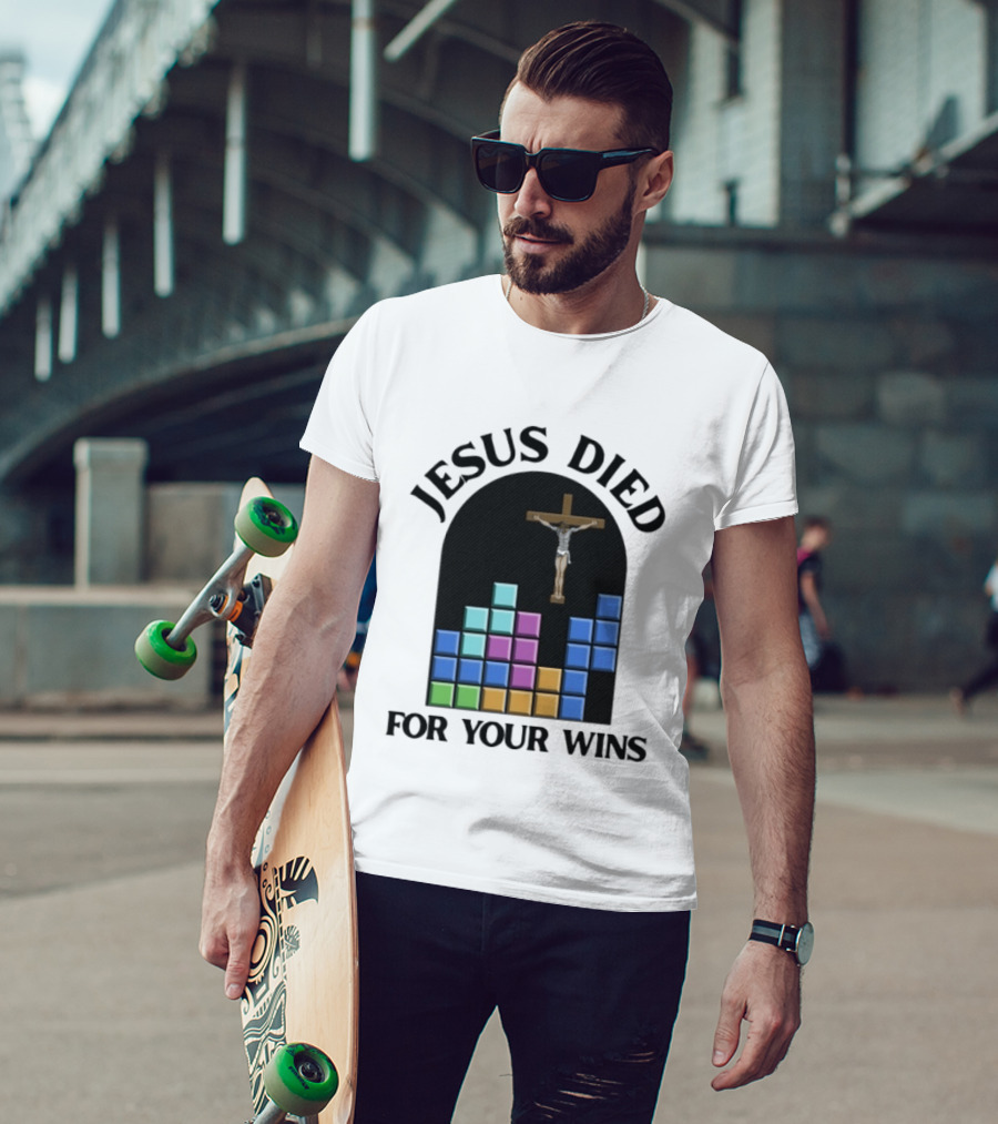 Jesus Died For Your Wins Tetris Crucifixion Icon Blocks T-Shirt