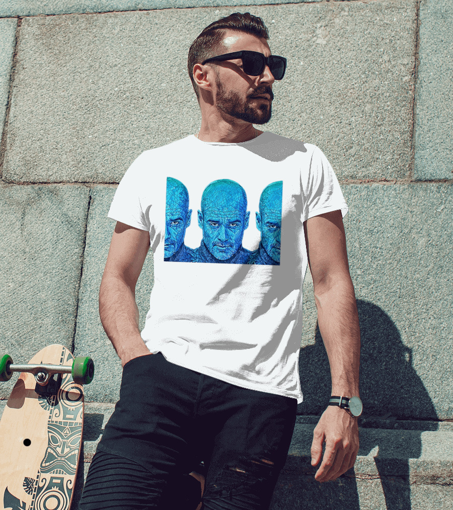 Manchester City FC Pep Guardiola Mosaic Style Blue T-Shirt