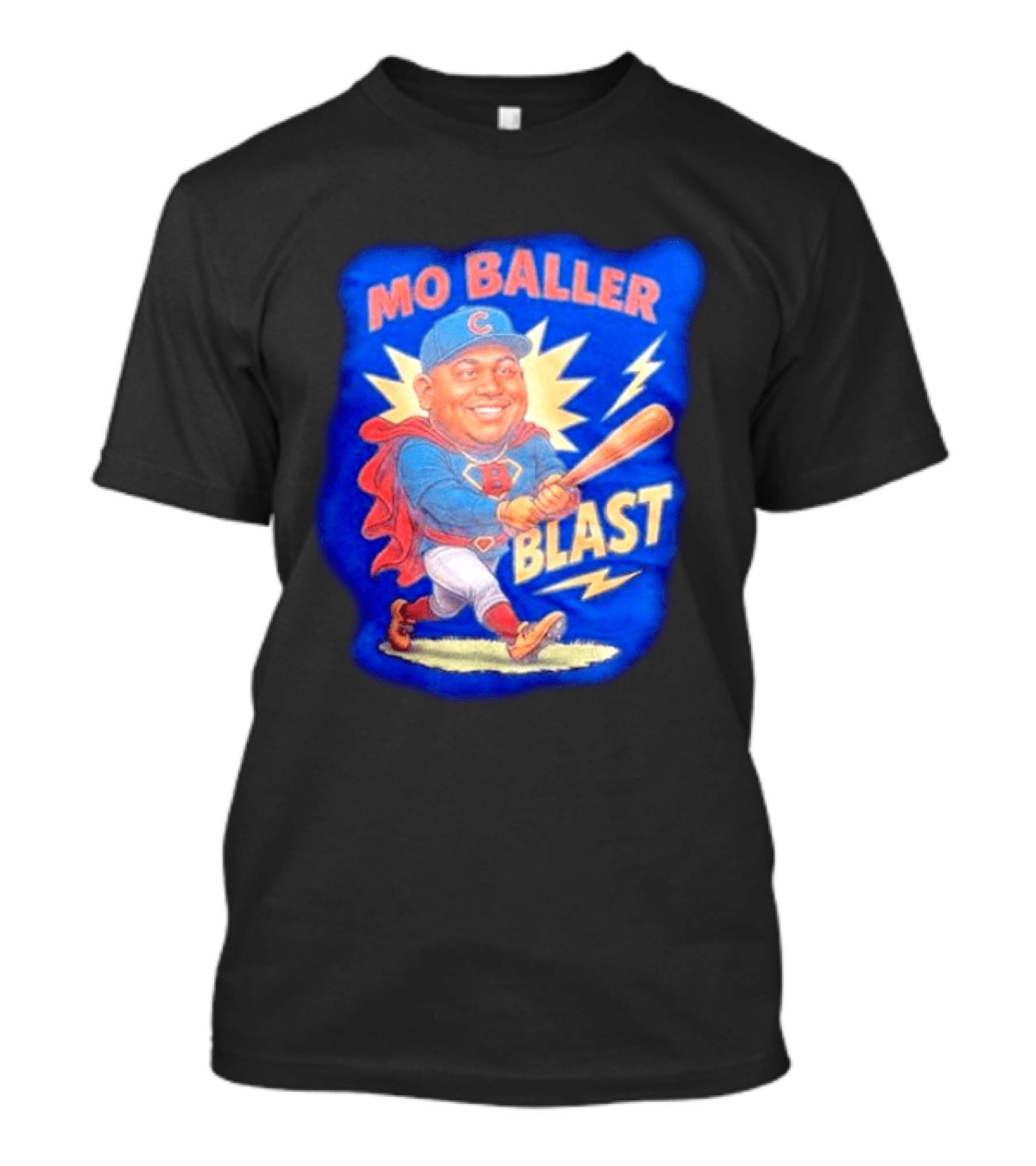 Mo Baller Blast Chicago Cubs Cartoon Superhero Baseball Player T-Shirt