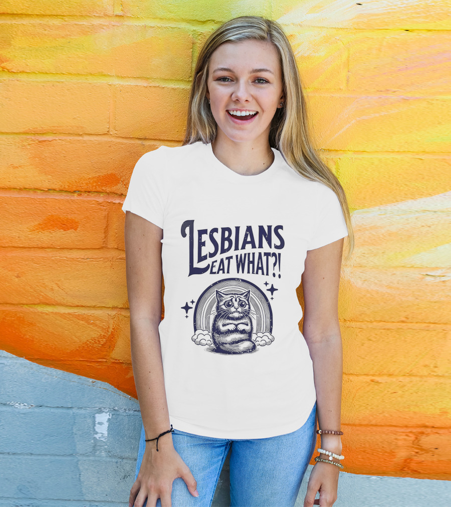 Lesbians Eat What Cat Rainbow Starburst T-Shirt