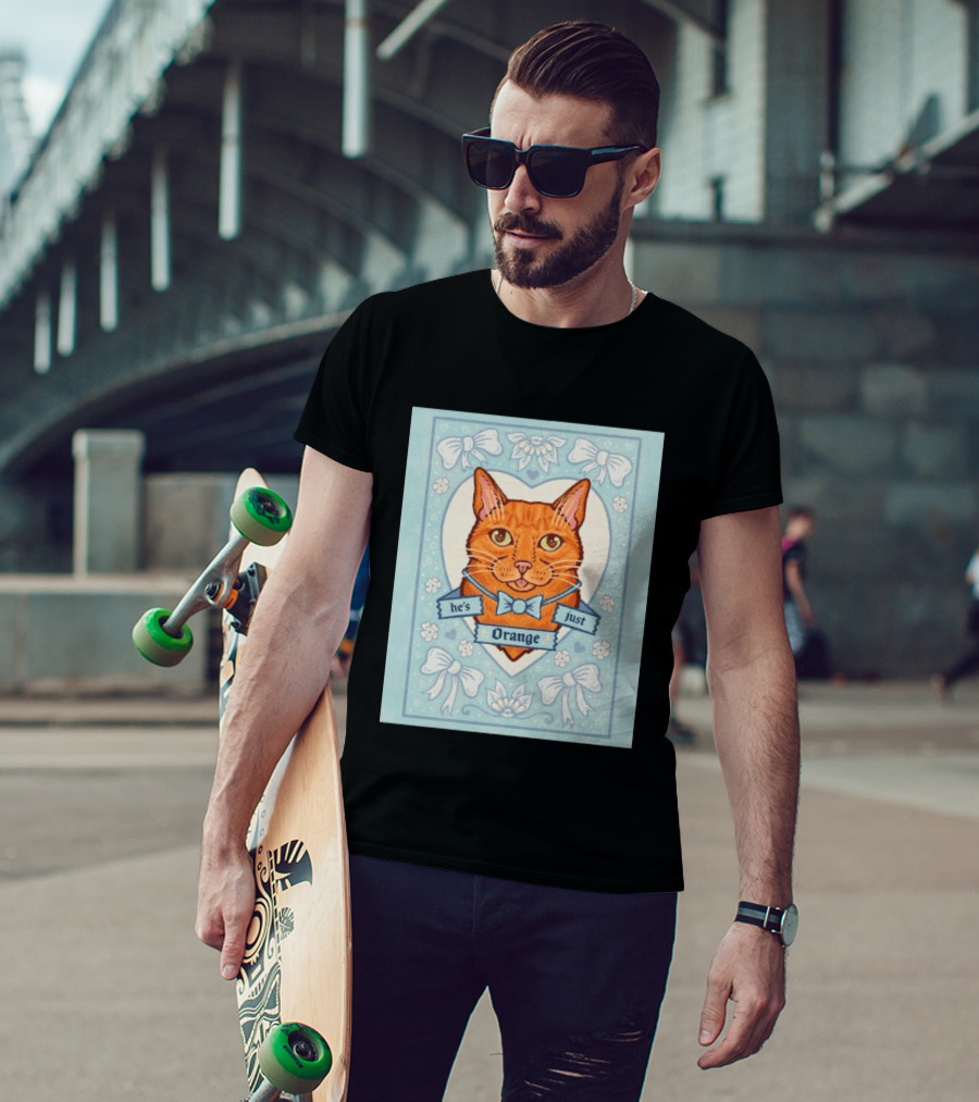 He's Just Orange Cat Floral Bow Blue T-Shirt