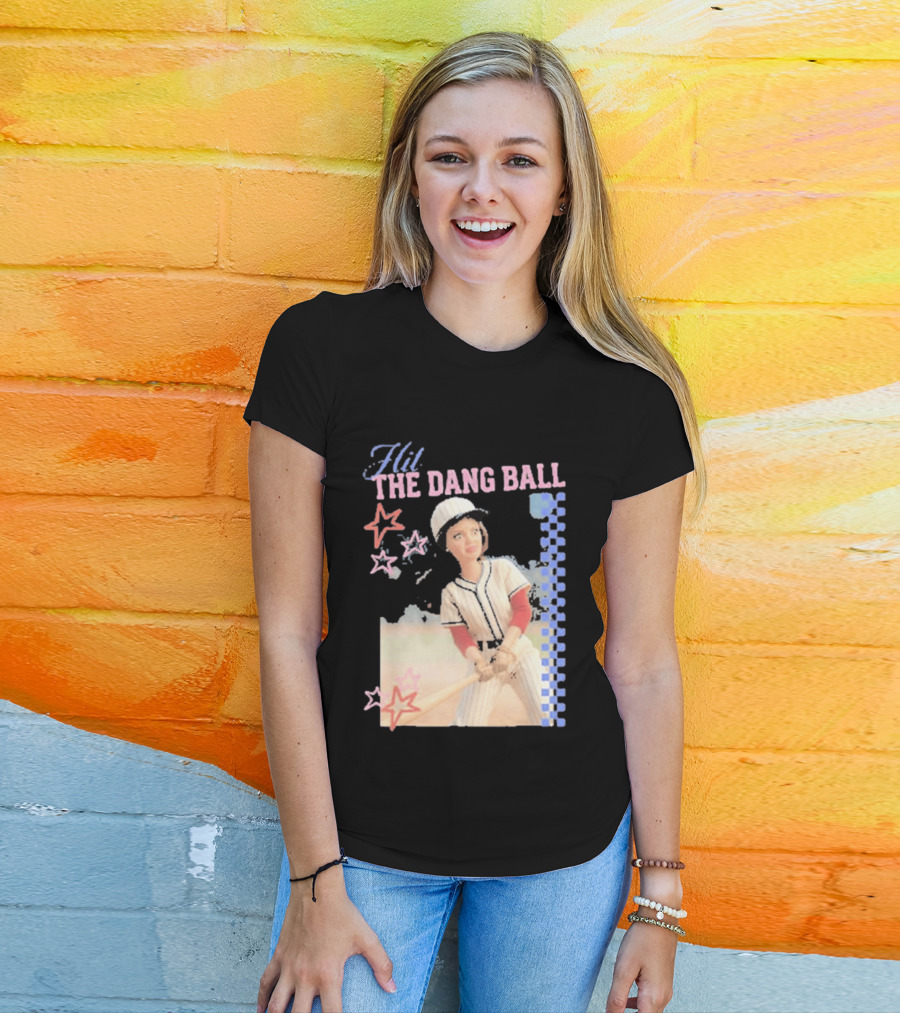 Hit The Dang Ball Vintage Baseball Player With Stars And Blue Checkerboard T-Shirt