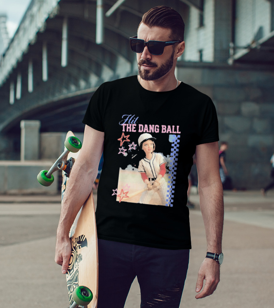 Hit The Dang Ball Vintage Baseball Player With Stars And Blue Checkerboard T-Shirt