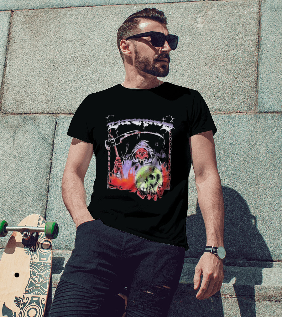 Life Cycles Skeleton Grim Reaper Holding Skull With Scythe Medieval Gothic T-Shirt