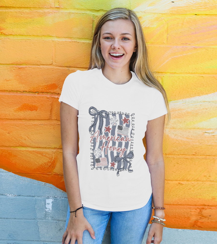 American Honey 4th Of July Patriotic Ribbons Fireworks Stars And Stripes T-Shirt