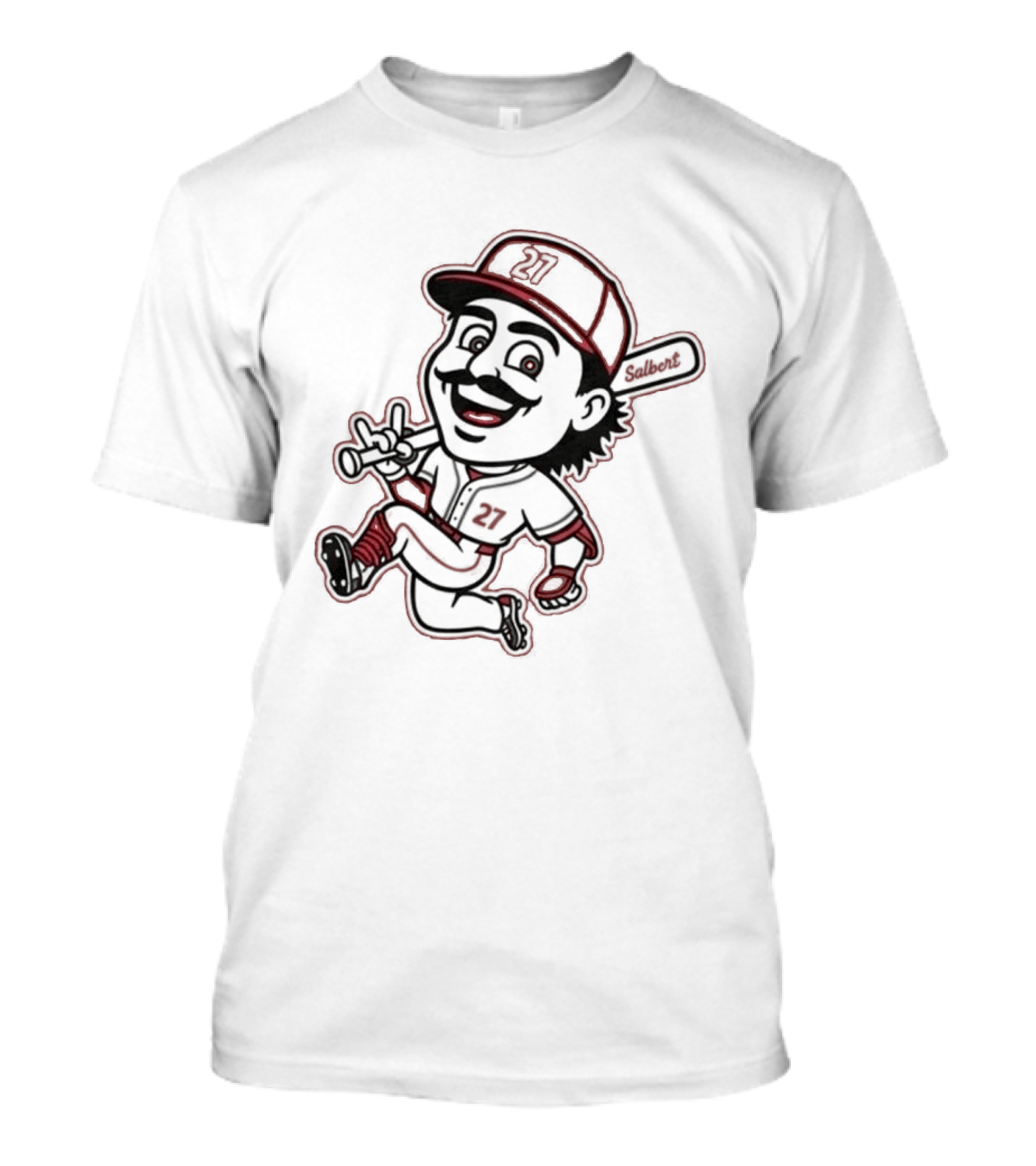 Sal Stewart Baseball Mascot Character With Bat And Mustache T-Shirt