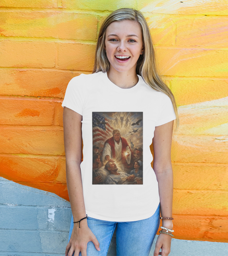 Trump Jesus Epstein Biblical Revelation Imagery With American Flag T-Shirt