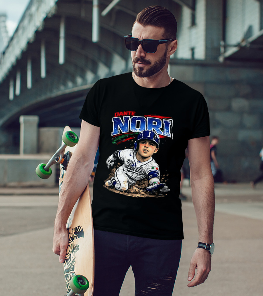 Dante Nori Italy Baseball Classic Caricature Sliding Player T-Shirt
