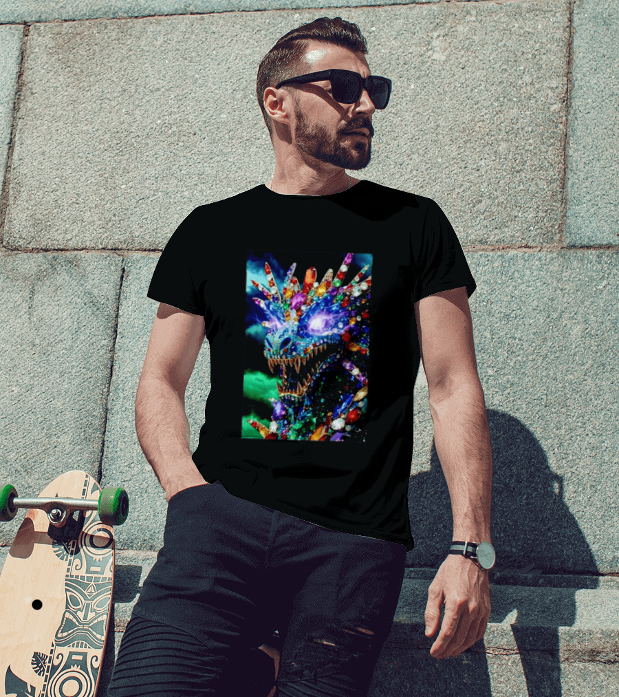 Dragon Crystal Psychedelic Gem Monster Multicolor Jewel Encrusted Creature T-Shirt