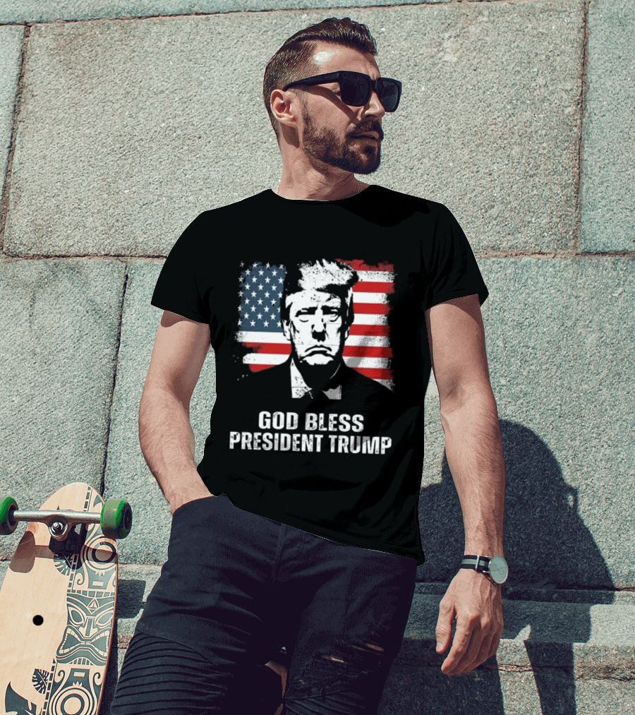 God Bless President Trump American Flag Iconic Style 2024 T-Shirt