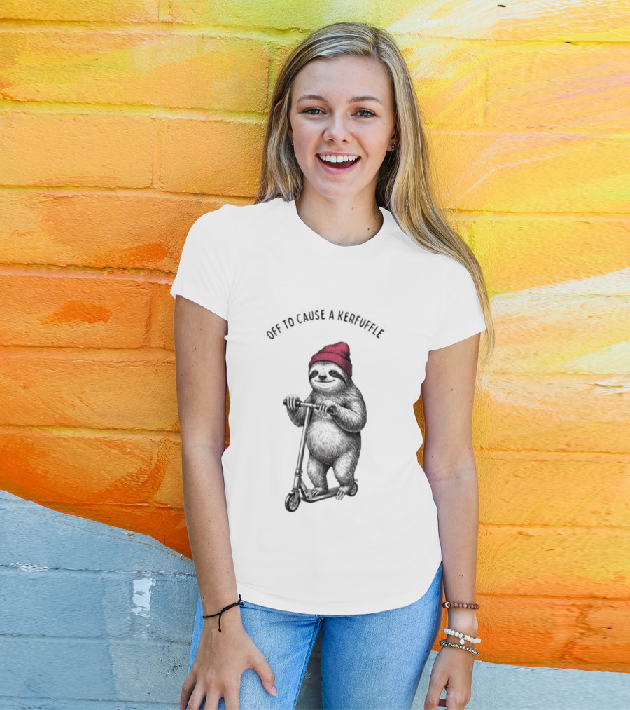 Off To Cause A Kerfuffle Sloth On A Scooter With Red Beanie T-Shirt