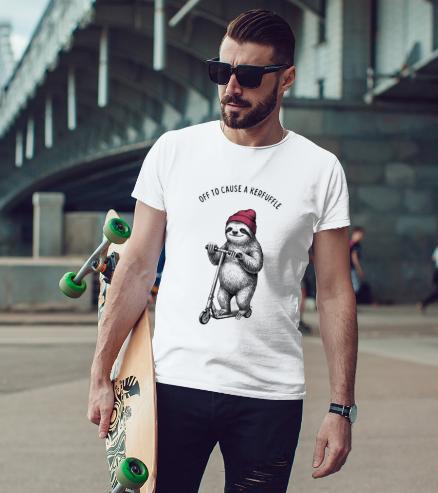 Off To Cause A Kerfuffle Sloth On A Scooter With Red Beanie T-Shirt