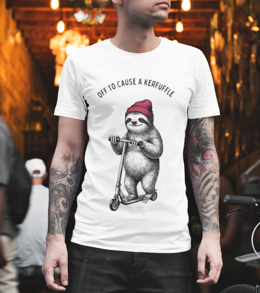 Off To Cause A Kerfuffle Sloth On A Scooter With Red Beanie T-Shirt
