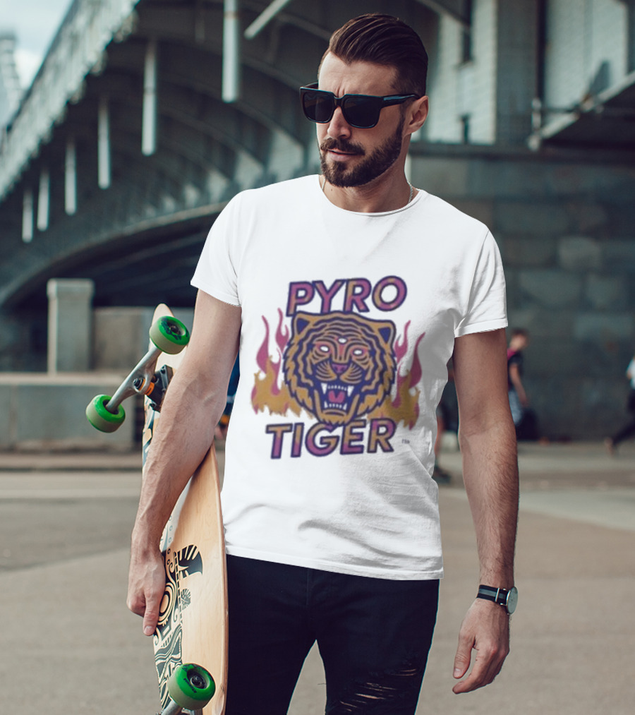 Pyro Tiger Flame Illustration With Fierce Tiger Head And Flaming Accents T-Shirt