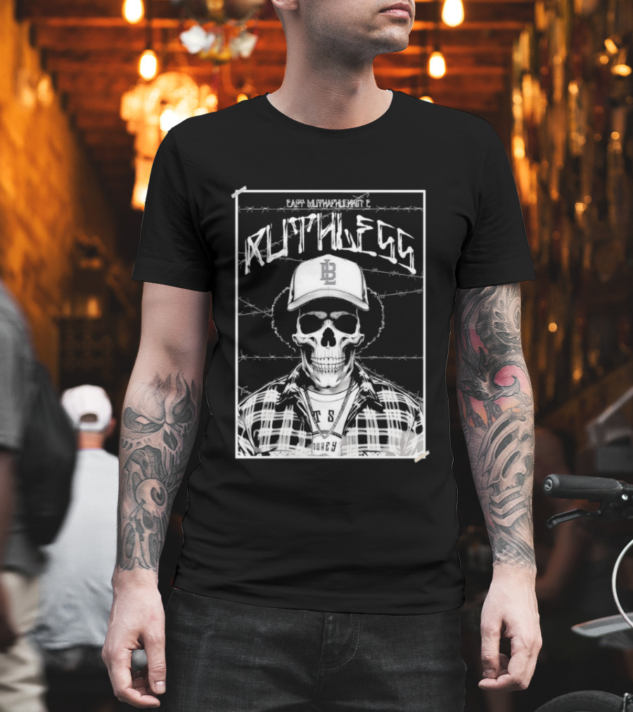 Eazy E Ruthless Skull In Cap And Barbed Wire T-Shirt