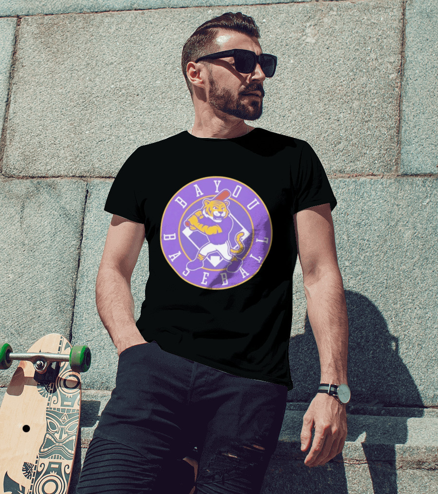Bayou Baseball Purple Tiger Mascot Batter Circle T-Shirt