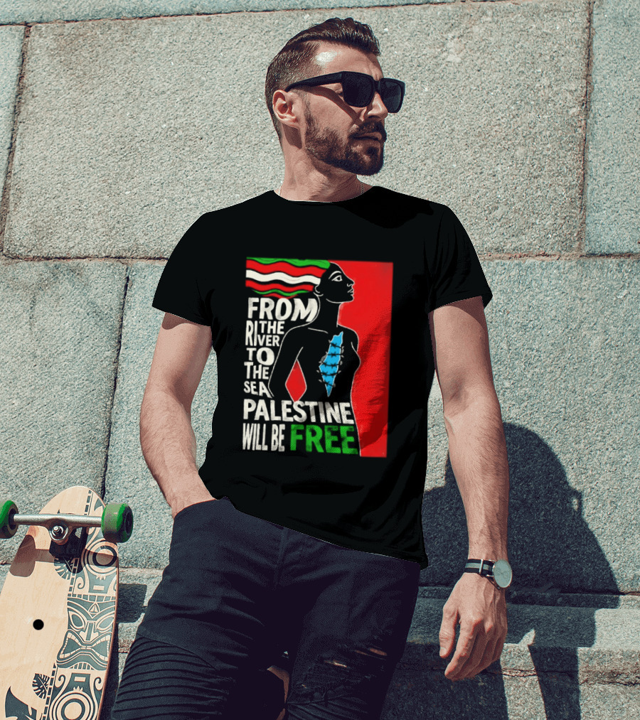 From The River To The Sea Palestine Will Be Free Woman Palestinian Flag Map T-Shirt