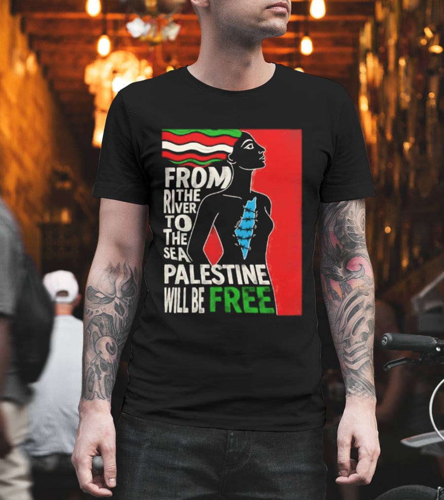 From The River To The Sea Palestine Will Be Free Woman Palestinian Flag Map T-Shirt