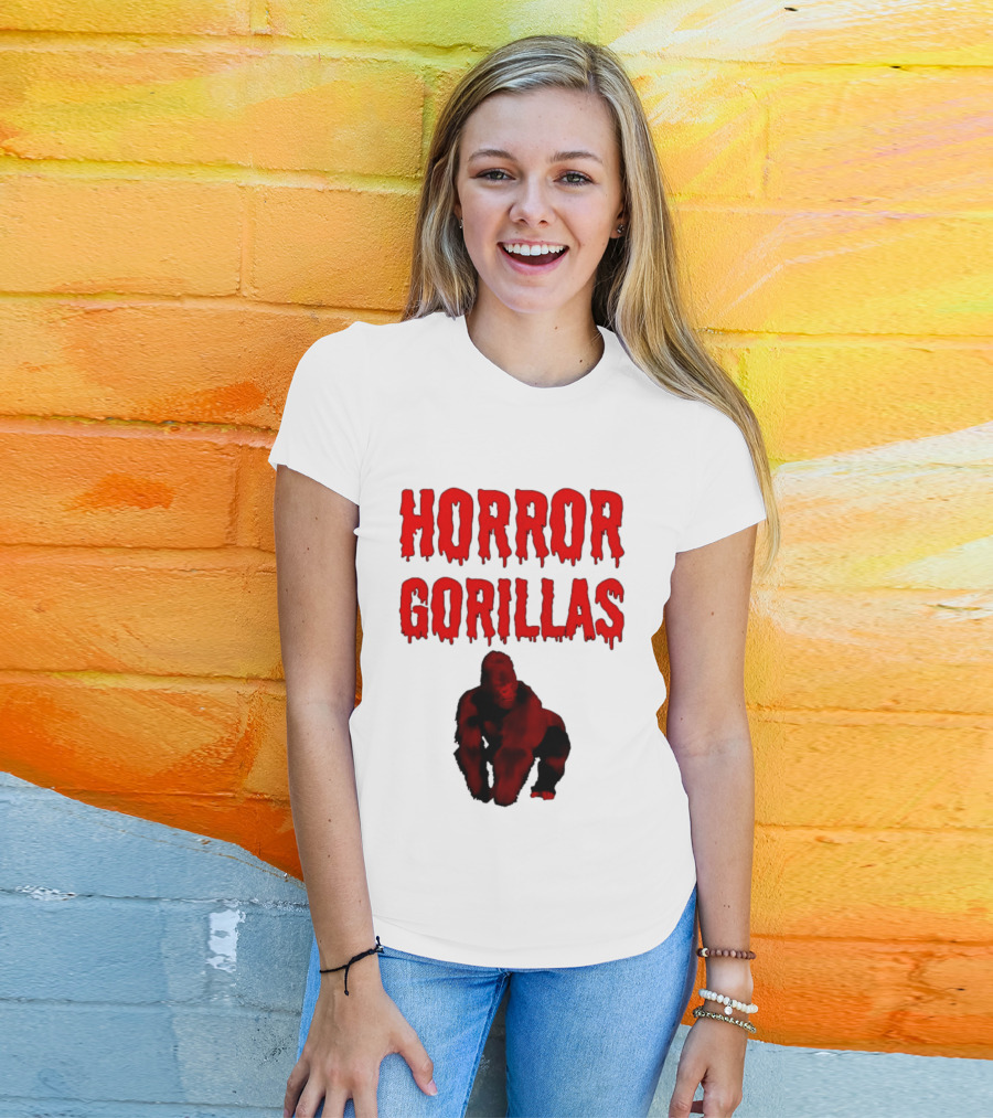 Horror Gorillas Dripping Blood Text And Red Gorilla T-Shirt