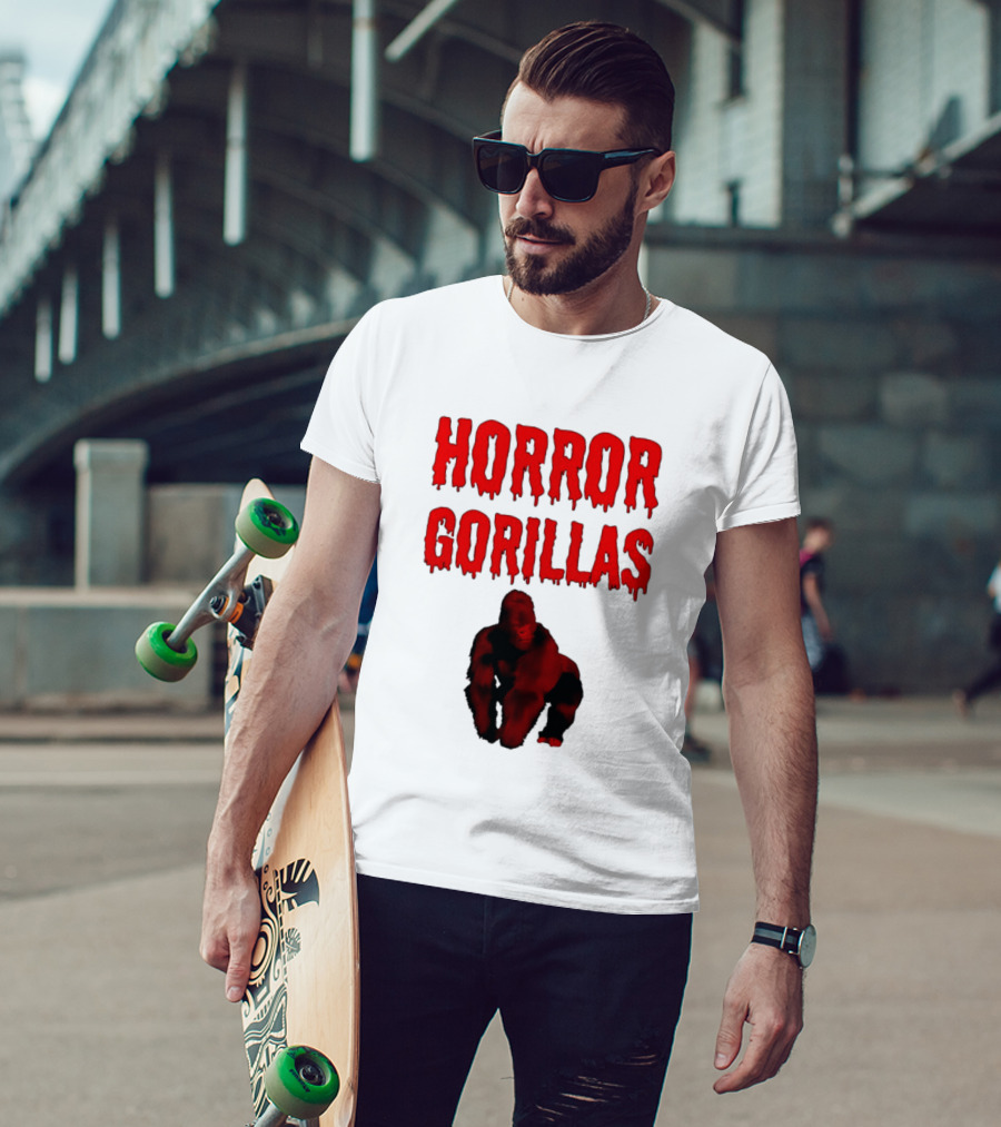 Horror Gorillas Dripping Blood Text And Red Gorilla T-Shirt
