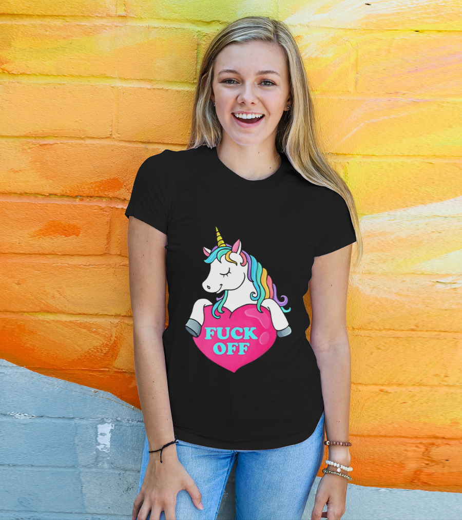 Unicorn Fuck Off Heart Rainbow Mane T-Shirt