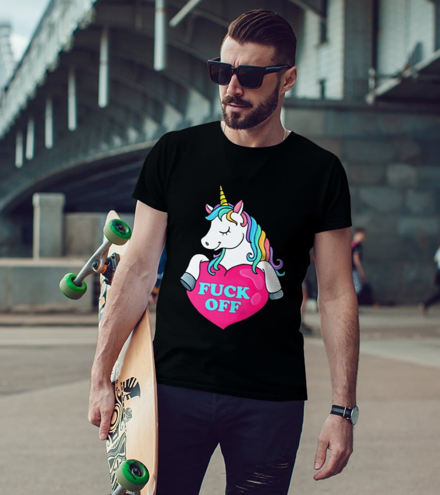 Unicorn Fuck Off Heart Rainbow Mane T-Shirt