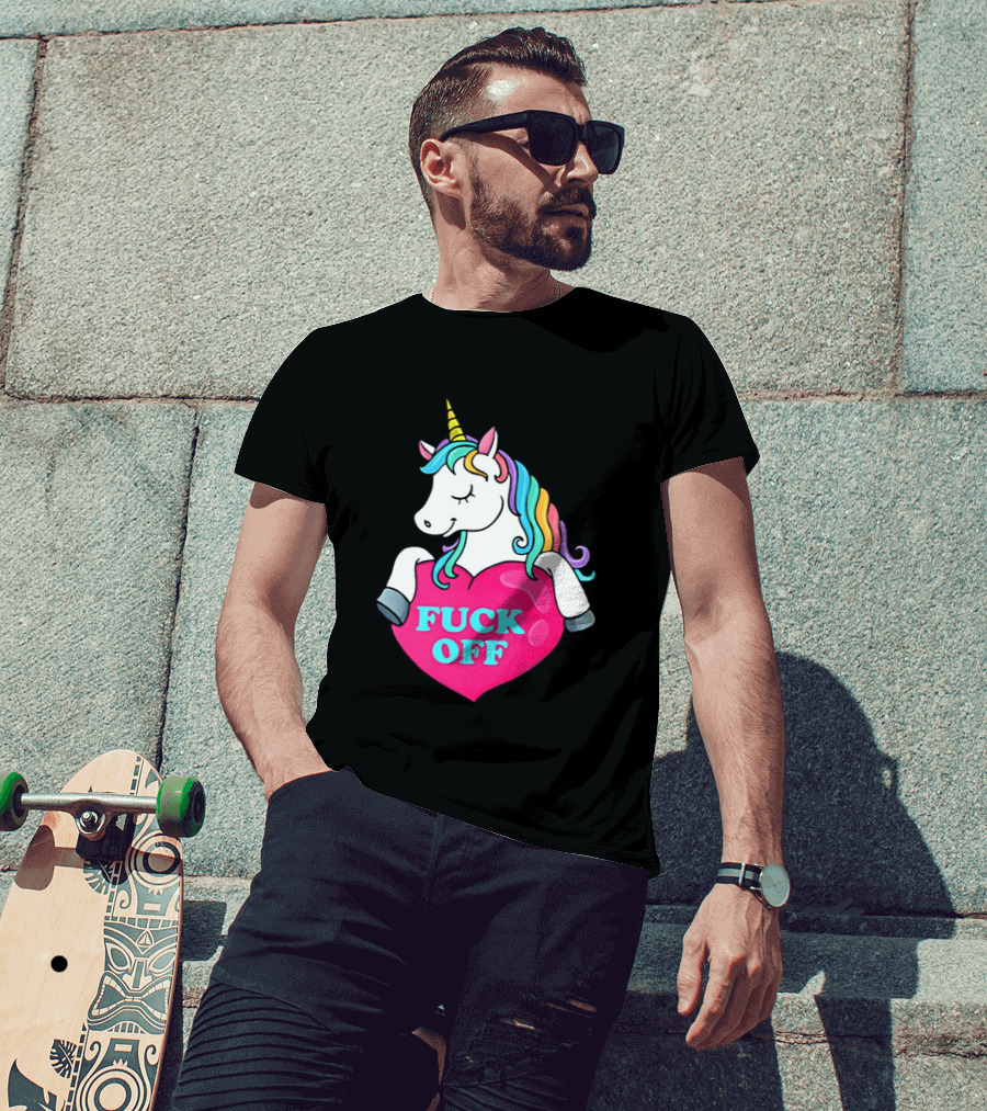 Unicorn Fuck Off Heart Rainbow Mane T-Shirt