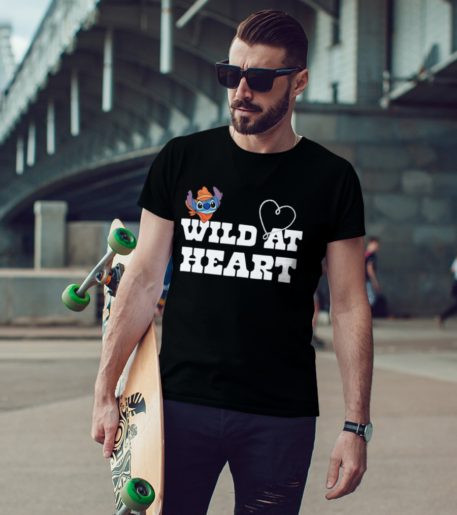Stitch Wild At Heart With Love Icon And Fun Expression T-Shirt
