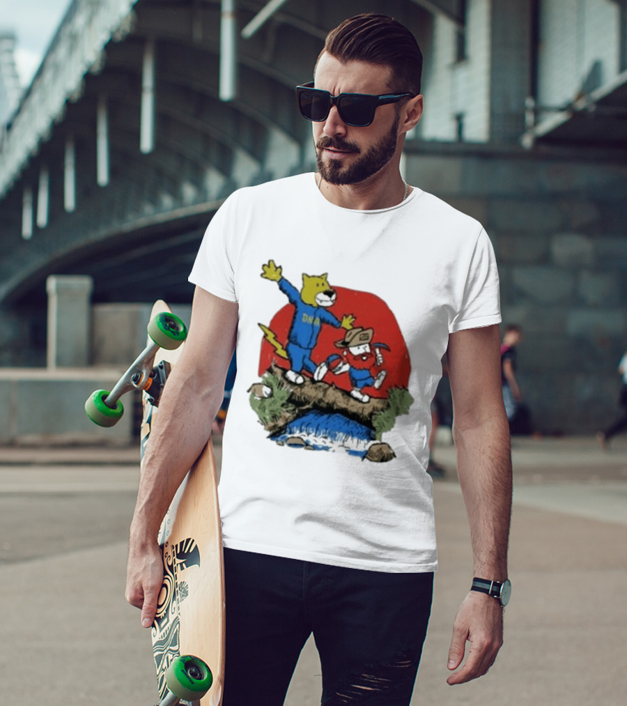 Dnvr Cartoon Friends Bear And Miner Crossing A Bridge T-Shirt