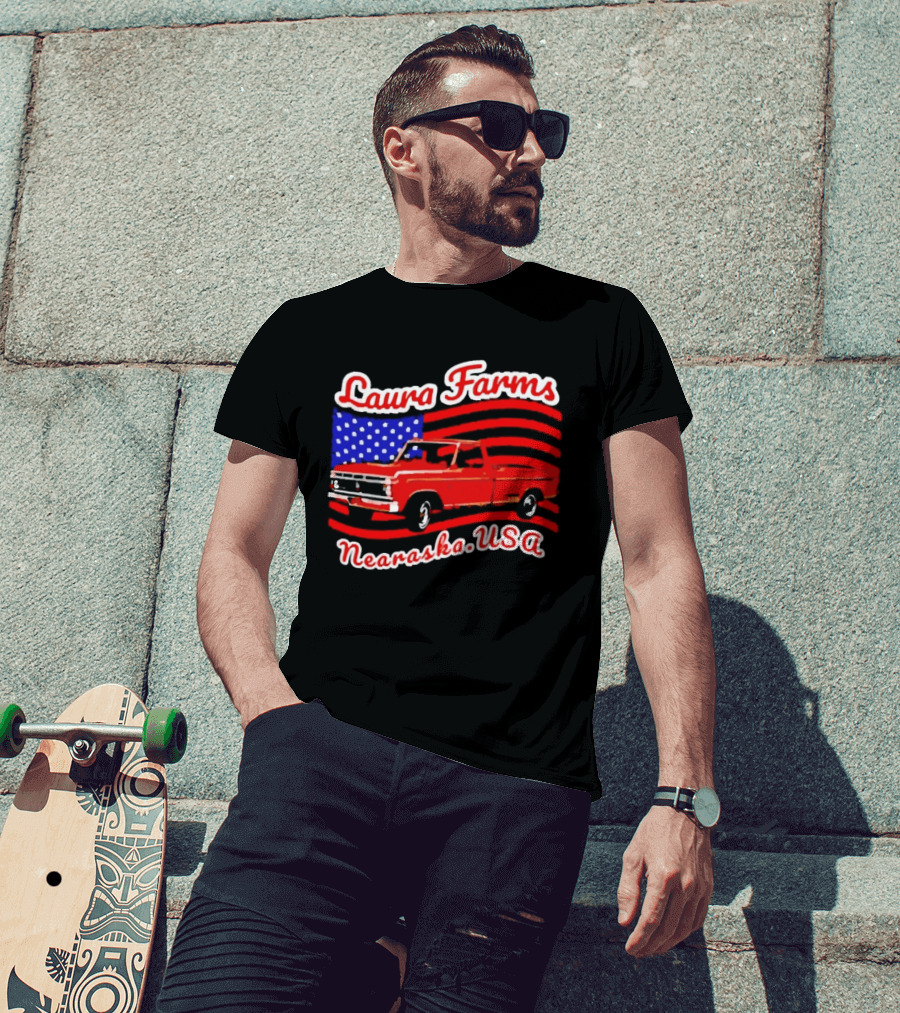 Laura Farms Nebraska USA Vintage Truck American Flag T-Shirt