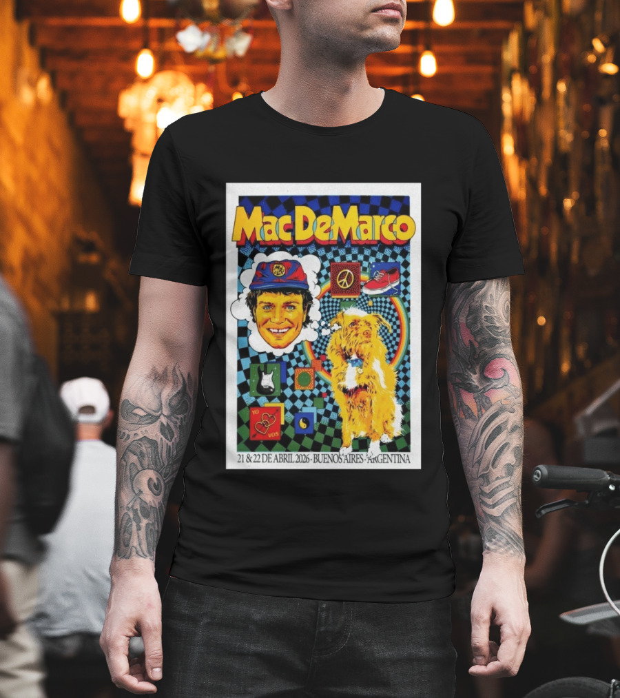Mac DeMarco 21 22 De Abril 2026 Buenos Aires Argentina Checkerboard Dogg T-Shirt