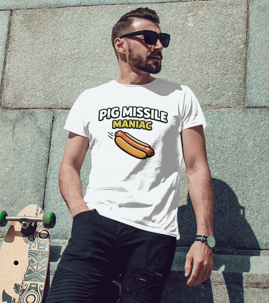Pig Missile Maniac Hot Dog T-Shirt