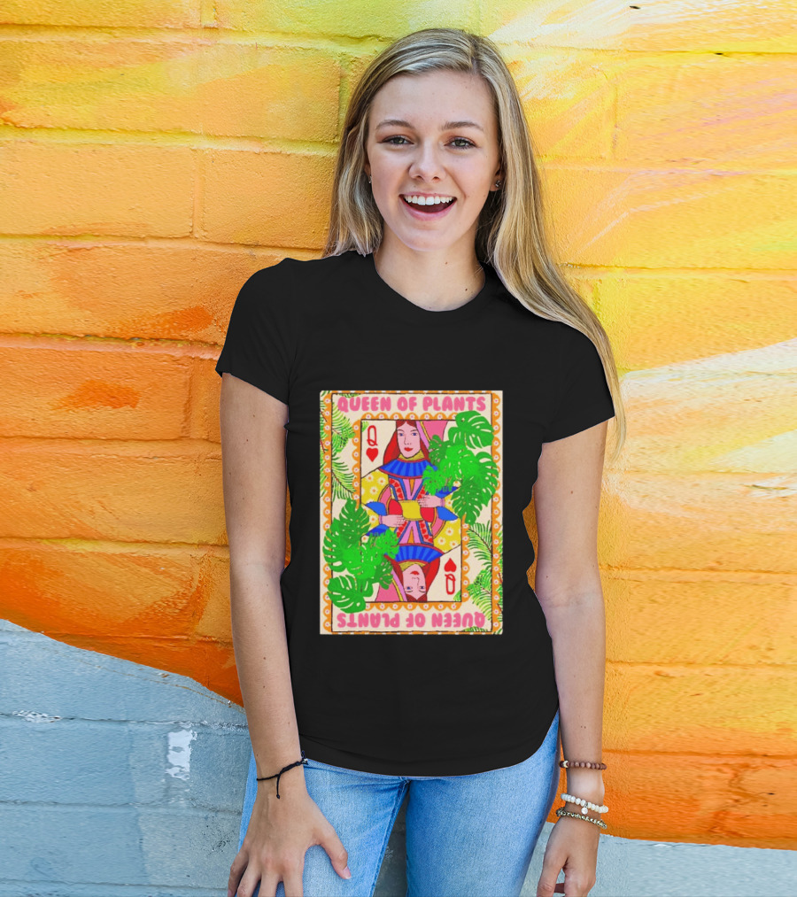 Queen Of Plants Playing Card Monstera Leaves Q Heart T-Shirt