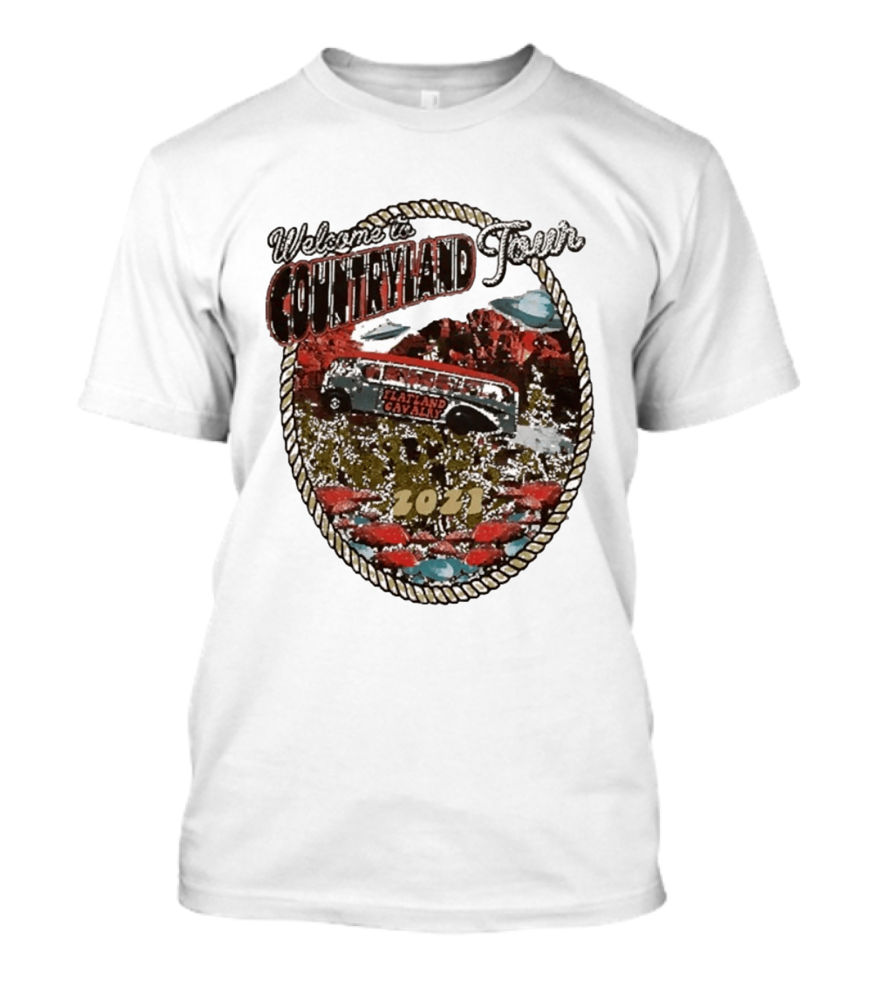 Welcome To Countryland Tour 2021 Flatland Cavalry Bus And Desert Scene T-Shirt