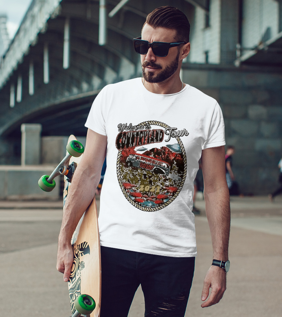 Welcome To Countryland Tour 2021 Flatland Cavalry Bus And Desert Scene T-Shirt